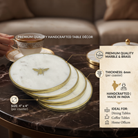 Sous-verres ronds en marbre avec motif abeille dorée, diamètre 300 mm, tapis et coussinets antidérapants, style moderne