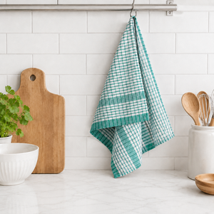 Essuie-tout de cuisine en coton biologique GOTS 100 %, motif à carreaux, absorbant, tissé, type gaufré, pour le nettoyage, 40x65 cm, vente en gros - Product Image 3