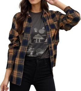 Wholesale Womens Long Sleeve Buffalo Plaid Flannel Shirt Double Chest Flap Pockets Black White <b>Checkered</b> Casual Button Down Blou - Product Image 1