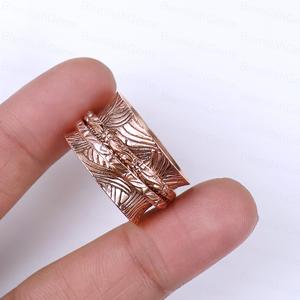 Vintage Copper Spinner <b>Ring</b> Leaf Pattern Textured Wide Band Handmade Healing Energy Meditation Worry <b>Ring</b> Wholesale Jewelry - Product Image 2