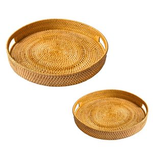 PHU HAO Round Wicker Rattan <b>Basket</b>/<b>Tray</b> Handmade Eco-Friendly Space-Saving Multi-Purpose Serving & Organizer <b>Tray</b> for Home Decor - Product Image 1