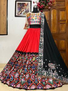 Traditional Orange <b>Navratri</b> Lehenga Choli with Black Printed Dupatta | Designer Gujarati <b>Garba</b> <b>Dress</b> for Women - Product Image 4