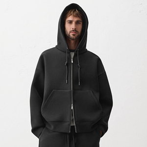 Cotton Fleece Streetwear Baggy <b>Men</b> Zipper <b>Hoodies</b> Heavyweight 500Gsm Custom Oversized <b>Plain</b> Boxy Loose Fit Two Way Zip up Hoodie - Product Image 6