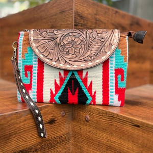 Manta de sillín de cuero occidental de alta calidad, bolso de mano, monedero cosido a mano Real, billetera multiuso para mujer - Product Image 2