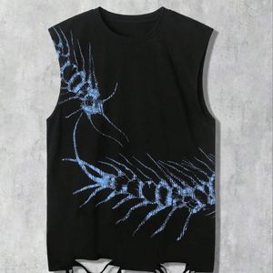 Débardeur graphique sans manches pour homme, col rond, ourlet à franges, en coton, personnalisable, OEM ODM, vente en gros, vêtements de mode - Product Image 1