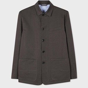 Blouson bomber homme en toile gris foncé, style chemise de travail, col montant, simple boutonnage, couleur unie, coupe droite, pour l'hiver, gaufré - Product Image 2