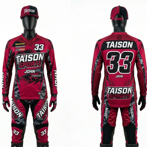 Maillot de motocross pour femme, premium, 180 GSM, polyester mesh respirant, rouge et noir, design graphique, sublimation, logo personnalisé - Product Image 1