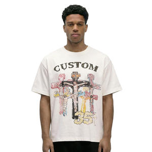 Custom Cross Print Oversized Short Sleeve T-Shirt <b>Men</b> Street Style Cotton O-Neck Jersey Fit - Product Image 1