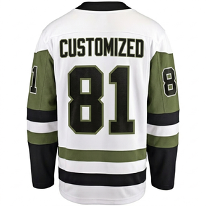 Camiseta de hockey sobre hielo personalizada por sublimación para hombre, manga larga, blanca, verde oliva, negra, transpirable, con número de equipo y logotipo personalizados, ropa deportiva. - Product Image 6
