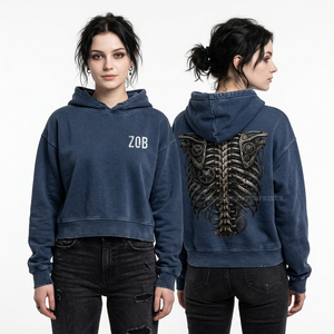 Sudadera con capucha con cremallera y estampado gráfico de payaso de temática de terror, lavado ácido negro, con estampado completo personalizado en la espalda, estilo streetwear con retrato aterrador - Product Image 2