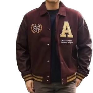 แจ็คเก็ตเบสบอล บอมเบอร์ เลตเตอร์แมน วาร์ซิตี้ แขนหนัง ตัวเสื้อผ้าขนสัตว์ ปักลายเชนีลคุณภาพสูง ผลิตตามสั่งสำหรับผู้ชาย ขายส่งแบบ OEM - Product Image 3