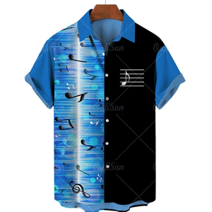 Chemise décontractée rétro pour homme, mode estivale, chemise hawaïenne ample à fleurs, chemise à manches courtes boutonnée à motif notes de musique pour homme - Product Image 5