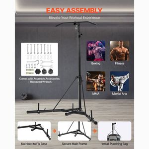 2 in 1 Heavy-Duty Steel Workout Equipment Adjustable Punching Bag <b>Stand</b> with Pull Bar for <b>Boxing</b> Training Punching Bag <b>Stand</b> - Product Image 6