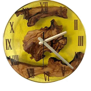 Minimalist Turquoise Epoxy Resin Wood <b>Desk</b> Clock Round Silent Tabletop Clock Live Edge Small <b>Wall</b> Watch for Office Decor - Product Image 2