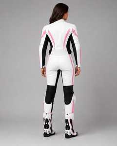 Women Full Sleeve Leather Motorcycle Racing <b>Suit</b> <b>White</b> Pink Black Color Blocked All Seasons Protective Gear - Product Image 2