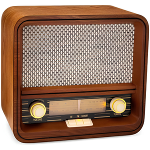 Radio AM/FM vintage en bois avec Bluetooth, entrée auxiliaire, haut-parleurs intégrés, écran rétroéclairé rétro, boîtier en bois véritable fait main - Product Image 1