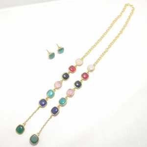 Conjunto de Joyería Nupcial con Collar de Cadena Larga y Pendientes, Chapado en Oro de 18K, Diseño Geométrico en Capas, Elegante y Atrevido para Mujer - Product Image 4