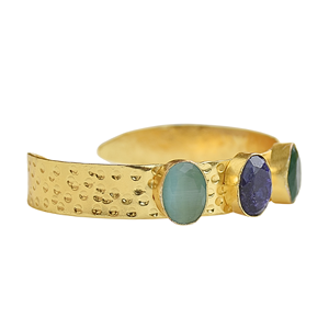 Gold Plated Brass <b>Bangle</b> <b>Bracelet</b> With Sapphire And Green Stones Bohemia Style Unisex Jewelry - Product Image 5