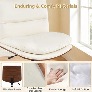 Sedia da Ufficio Bianca Senza Braccioli con Schienale Curvo e Seduta Larga, Girevole a 360 Gradi e con Funzione Dondolo - Product Image 4