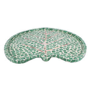Plato Decorativo Hecho a Mano, Elegante y Vintage, con Incrustaciones de Capiz en MDF, Diseño de Hojas, Mosaico Verde, Bandeja de Hojas Semicirculares para Decoración del Hogar - Product Image 3