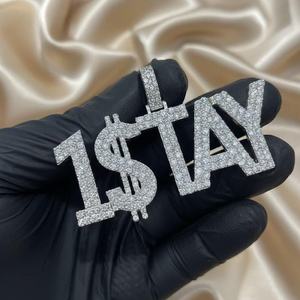 Pendentif 1$TAY entièrement serti de moissanite, en argent sterling 925, breloque lettre thématique Hip Hop pour homme - Product Image 5