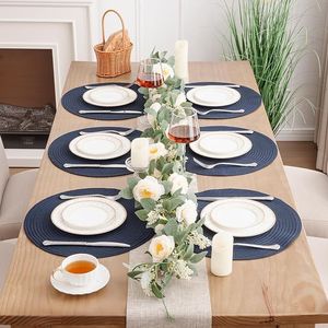 Set di 6 tovagliette rotonde in poliestere intrecciato da 15 pollici, lavabili, per interni/esterni, per tavolo da pranzo. - Product Image 2