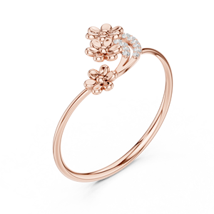 Anillo solitario de oro amarillo macizo de 14k para mujer con diamante de corte redondo minimalista floral en cascada para compromiso, aniversario, boda. - Product Image 6