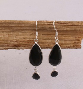 Handcrafted 925 <b>Sterling</b> <b>Silver</b> Black Onyx <b>Earrings</b> Vintage Boho Style Teardrop Stone <b>Dangle</b> <b>Earrings</b> Manufacturer Direct - Product Image 3