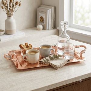 Handmade Hammered Copper Rectangular Serving <b>Tray</b> with Ornate Handles Large Food Platter Wholesale Home Hotel Restaurant Bulk - Product Image 4