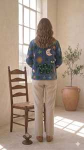 Veste en velours brodée motif symbolique, style bohème chic moderne, manteau ethnique artisanal pour festival - Product Image 4
