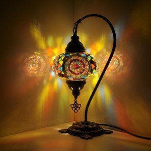 Bohemian Style Glass <b>Mosaic</b> Table <b>Lamp</b> With Geometric Pattern Round Design For Indoor Lighting - Product Image 4