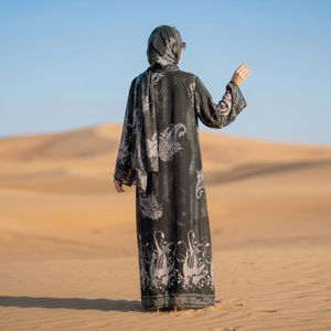 Weightless Loose Open Front Abaya with Matching Hijab <b>for</b> Muslim Women Modest Wear Islamic Floor Length Prayer Robe - Product Image 6