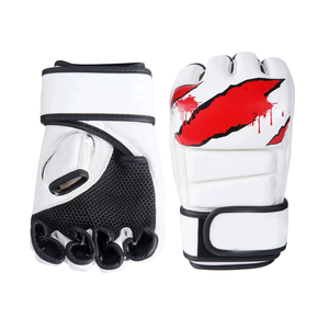 White Half Finger Boxing <b>Gloves</b> Red Dripping Design PU Material Buckle Closure Gym Training Gear Unisex Weightlifting <b>Gloves</b> - Product Image 4