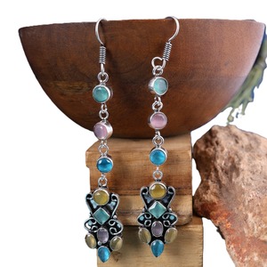 Pendientes Largos de Latón Multicolor con Forma de Campana |   Joyería de Plata Antigua Plateada de Moda para Mujer - Venta al por Mayor - Product Image 4