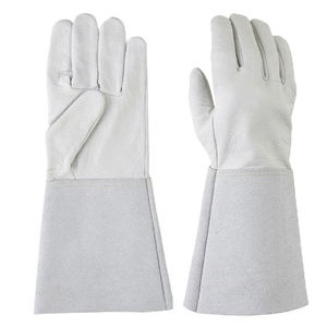 High Quality Tig Cowhide Hand Leather <b>Gloves</b> 14 Inch <b>Long</b> EN388 <b>Red</b> Color Anti-Cut Function - Product Image 1