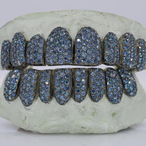 Custom VVS Moissanite Grillz Color Stone <b>Top</b> Bottom Eight Sterling Silver Gold Plated Iced Unisex Hip Hop Dental Jewelry Party - Product Image 5