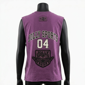 Camiseta sin mangas para mujer, de algodón jersey, color morado, tela suave y transpirable, con estampado de logo, camisetas de algodón sin mangas para mujer - Product Image 2
