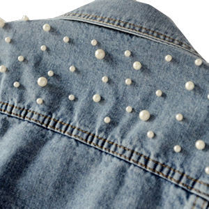 Women Oversized Denim Jacket Embroidered Pearls Beading Jeans Coat - Product Image 3