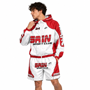 Veste coupe-vent tendance personnalisée en deux pièces, style racer, fermeture éclair, nylon, polyester, streetwear, survêtement pour homme, coupe-vent léger, sweat à capuche - Product Image 5