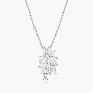 Collier pendentif de luxe géométrique en or blanc 14 carats plaqué rhodium avec diamant de laboratoire taille émeraude certifié IGI - Product Image 2