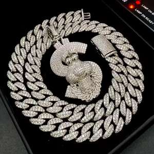 สร้อยคอแบบ Cuban Link สไตล์ไมอามี ประดับจี้รูปเครื่องหมายดอลลาร์ เงินแท้ 925 ชุบทอง 18K ประดับเพชรโมอิสซาไนต์ สไตล์ฮิปฮอป สำหรับทุกเพศ พร้อมใบรับรอง Claw - Product Image 3