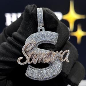 <b>Custom</b> Giant S Letter <b>Name</b> Pendant 925 Sterling Silver VVS Moissanite Iced Out Two Tone Cursive Script Hip Hop Jewelry <b>Necklaces</b> - Product Image 1