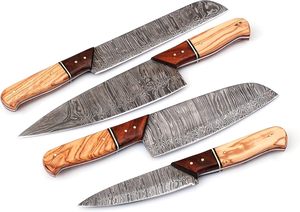 BA Enterprises Damascus Steel <b>Knife</b> <b>Set</b> 4 Pieces Right Hand Wood Handle Handmade <b>Sharp</b> Blades 8-9.9in Length Carbon 66-Layer - Product Image 4