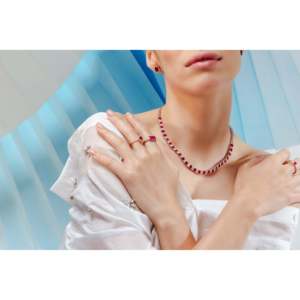 18K White Gold <b>Ruby</b> Diamond Tennis <b>Necklace</b> with Natural VS1 Diamonds - Product Image 5