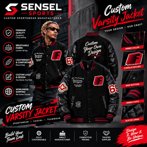 Chaqueta Varsity Personalizada SENSEL SPORTS para Hombre, con Mangas de Cuero PU, Parches Bordados, Chaqueta Casual de Béisbol Universitaria con Forro Acolchado - Product Image 1