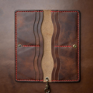 Handmade Genuine Leather Long <b>Wallet</b> With Chain Strap Vintage Men's Snap Closure Daily Use Brown Color - Product Image 5