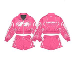 Conjunto Deportivo Personalizado TAHAD con Logotipo, Shorts y Chaqueta Deportiva de Manga Corta en Color Contrastante, Otoño 2026, para Mujer, 2 Piezas - Product Image 5