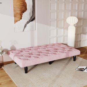 Sofá Cama de Terciopelo Rosa de 66 Pulgadas para Salas de Estar Familiares, Apartamentos y Dormitorios, Fácil Transformación en Cama, Elegante Mueble para el Hogar - Product Image 2
