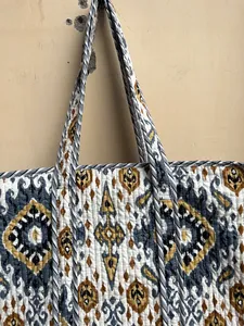 <b>Boho</b> Style Hand Printed Zipper Closure Lightweight Cotton Tote <b>Bag</b> | Washable for Office Weekend & Daily Use - Product Image 5