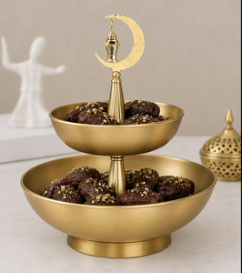 Soporte de Metal Premium de Dos Niveles para Servir, Bandeja Decorativa para Exhibir Alimentos, para Dátiles, Dulces, Bocadillos, Decoración para Mesa de Comedor, Fiestas y Buffets - Product Image 3